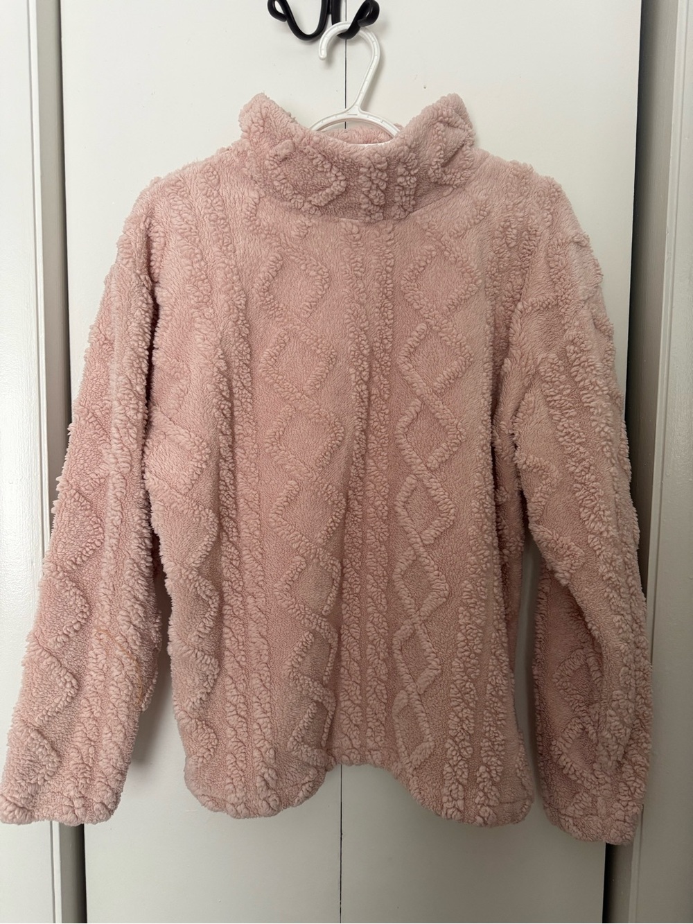 Eddie Bauer Cable Fleece Mock Neck Pullover - Blush